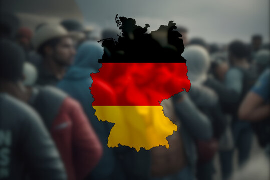 Eine Gruppe vom Flüchtlingen auf dem Weg nach Deutschland