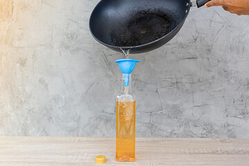 Pour the used cooking oil from the pan into a plastic bottle. Old or used cooking oil can be...