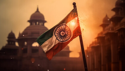Sunset illuminates ancient sandstone monument, a national landmark generated by AI