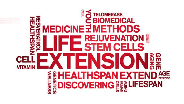 Life Extension animated tag word cloud;text design animation kinetic typography seamless loop.
