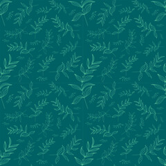 Seamless Floral Pattern, Branches With Leaves Ornament Texture, Background.