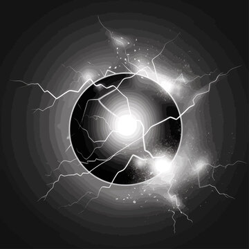 Vector image of a ball lightning in gray tones on a dark background.