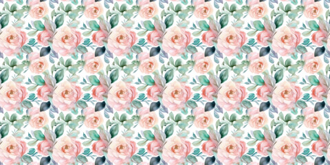 watercolor pink rose flower floral seamless pattern background