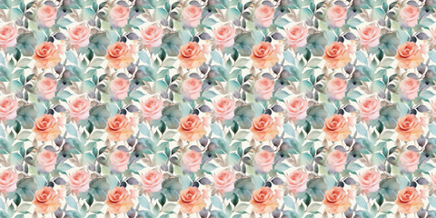 Fototapeta na wymiar watercolor rose flower floral seamless pattern background