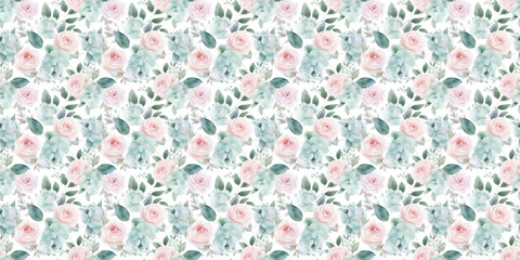 watercolor white rose flower floral seamless pattern background