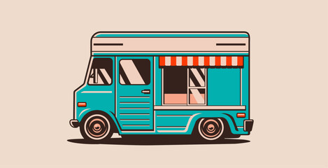 food truck vector in flat style, fast food car icon, suitable for logo and cover