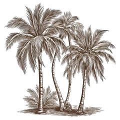 palm trees vector illustration engraving isolated on