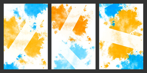 Watercolor wet wash splash invitation card background template collection and watercolor wedding invitation card template design.