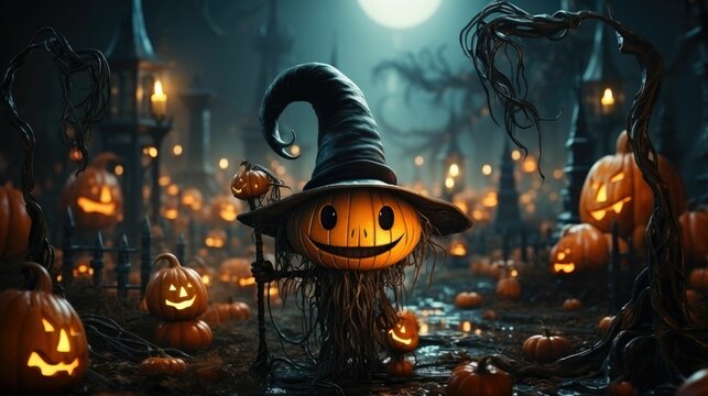 3d pumpkin jack-o , fantasy background