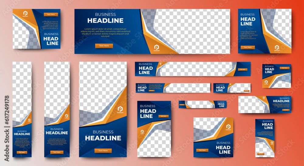 Wall mural set of business web banners template design with image space. vector