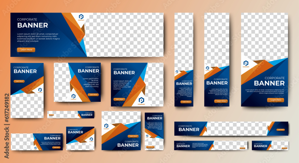 Wall mural professional business web ad banner template with photo place. modern layout white background and vi