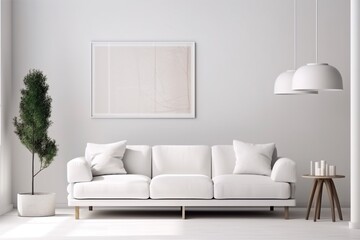 interior background white loft modern couch trendy furniture light concrete wall cosy concrete. Generative AI.