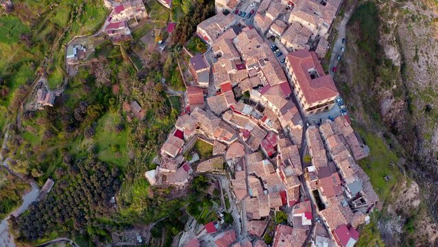4k drone flying over footage (Ultra High Definition) of Stilo town. Stunning summer scene of Italy, Europe. Traveling concept background.