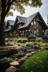 Obraz premium Modern single story ranch house exterior. Generative AI