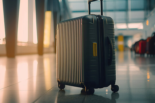 Black Suitcase On Wheels For Travel In The Airport Terminal