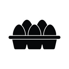 Egg carton pack icon design. Eggs container box cooking food cardboard black icon. isolated on white background. vector illustration
