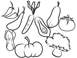 set of vegetables outline foods