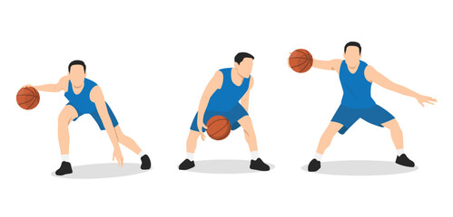 Basketball player. Group of 3 different basketball players in different playing positions.