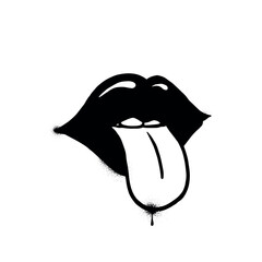  Urban style graffiti lips tongue mouth sprayed with leak and splashes. Vector hand drawn textured illustration on white background for banner, decoration, tatoo, street art, halloween eps 10 © Pavel