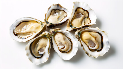 Fresh oysters with ice on a plate on isolate white background created with Generative AI