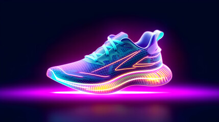 modern neon light shoes on a black background created with Generative AI