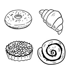 Donut black and white outline icon. Line sweet isolated on white background.