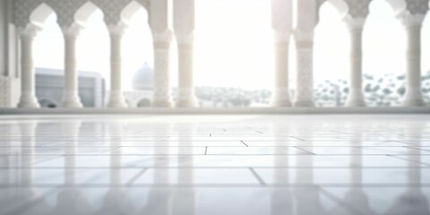  empty white marble,  marmer  texture table blurred mosque islamic background