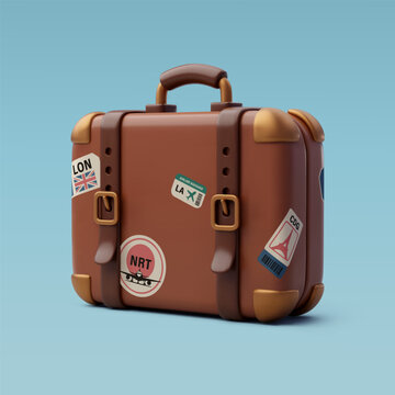 3d Vector Vintage Suitcase, Holiday Vacation, Time to Travel concept.