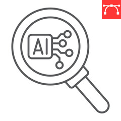 AI analysis line icon, technology and artificial intelligence, statistics of ai vector icon, vector graphics, editable stroke outline sign, eps 10.