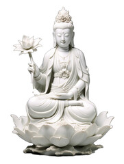 Guan yin marble statue on isolated white background, ai generate.

