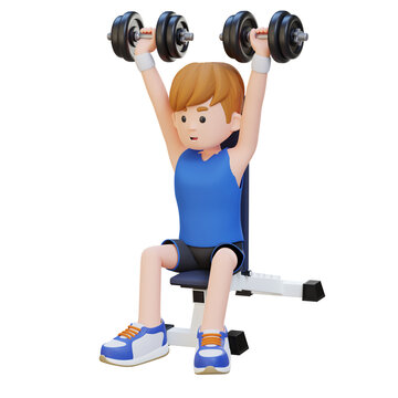 3D Sportsman Character Sculpting Strong Shoulders with Dumbbell Shoulder Bench Press