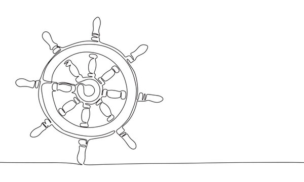 recommend clip art: Ship steering in continuous line art drawing style. Silhouette of ship wheel steering. Black linear sketch isolated on white background. Vector illustration