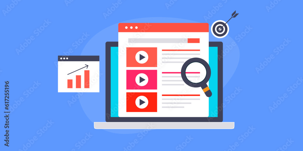 Wall mural list on video content on video search engine page, video optimization, social media video promotion 