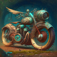 Motorcycle in the style of steampunk, fantasy. Generative  AI technology - 617255387