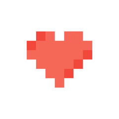 Heart in pixel art style on white background. Design for website, games and app. Vector illustration
