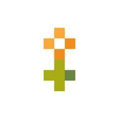 Obraz premium Potted flower in pot in pixel art style. Design for website, games and app. Vector illustration