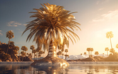 Obraz na płótnie Canvas Photo golden tropical palm tree on a white background. 3d rendering