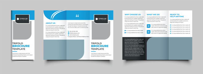 Corporate business trifold brochure template. Modern, Creative and Professional tri fold brochure vector design. Simple and minimalist promotion brochure design