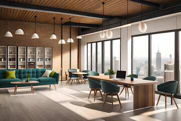 Co working space concept.Generative AI illustration.
