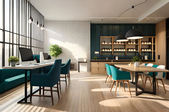 Co working space concept.Generative AI illustration.