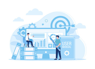 Obraz premium Work with user manual book trending flat illustration