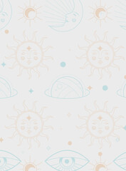 太陽、星、月を使った魔法のシームレスなパターン