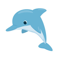 Cute sea dolphin on a white background. Vector illustration in cartoon style on a white background.