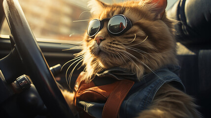 Generative AI a cat driving a car