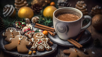 Obraz na płótnie Canvas christmas cookies and coffee created with Generative AI