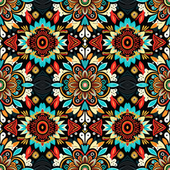 Ethnic floral seamless pattern. Abstract ornamental pattern, vintage mandala