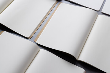 Close up of open books with copy space on grey background