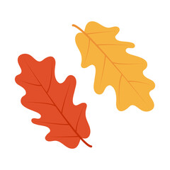 Autumn Oak Leaves. Flat Vector illustration