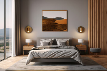 Bedroom with comfortable bed and soft white mattress in hotel. created with generative AI technology.