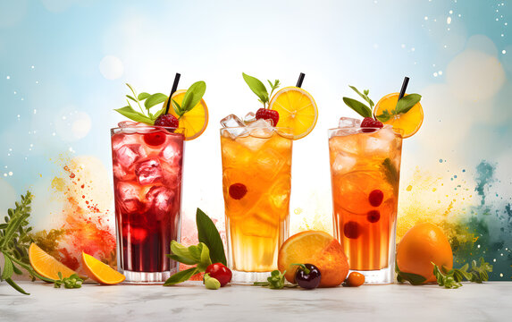 Colorful cocktails on soft background